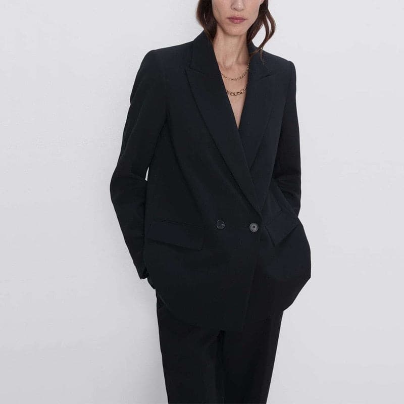 women's blazer jacket casual solid color double-breasted pocket decorative coat