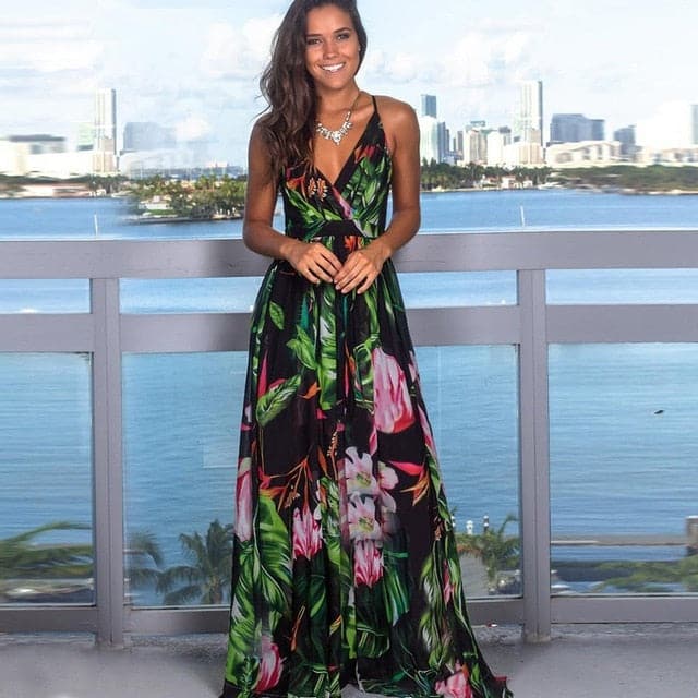 Women's Sling Floral Long Dresses arrival Summer Boho V-Neck Sleeveless Party Beach Floarl Print Maxi Dress Casual Sundress