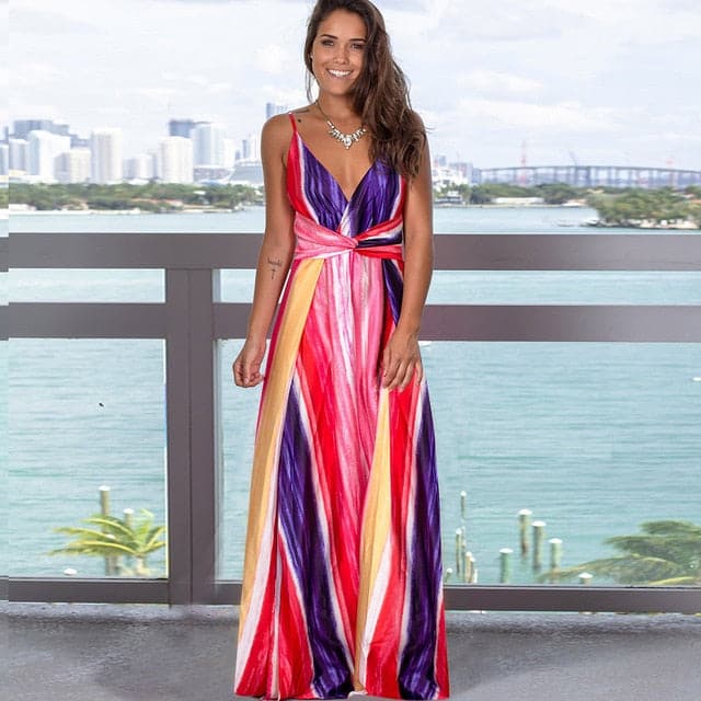 Women's Sling Floral Long Dresses arrival Summer Boho V-Neck Sleeveless Party Beach Floarl Print Maxi Dress Casual Sundress