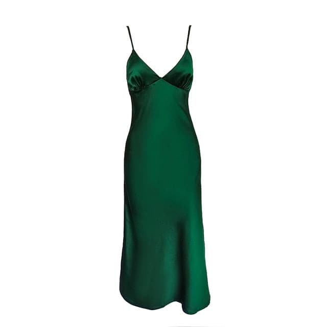 Satin Deep V Neck Dress