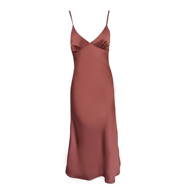 Satin Deep V Neck Dress