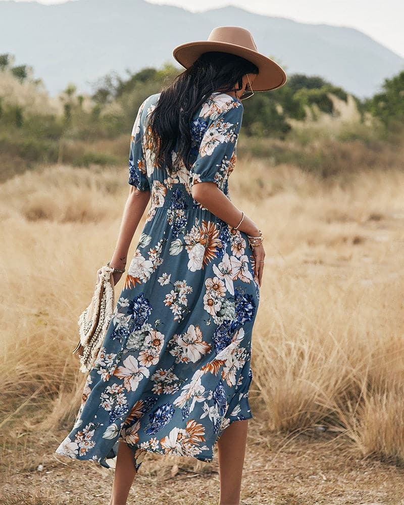 Beach Boho Print Maxi Split Dress