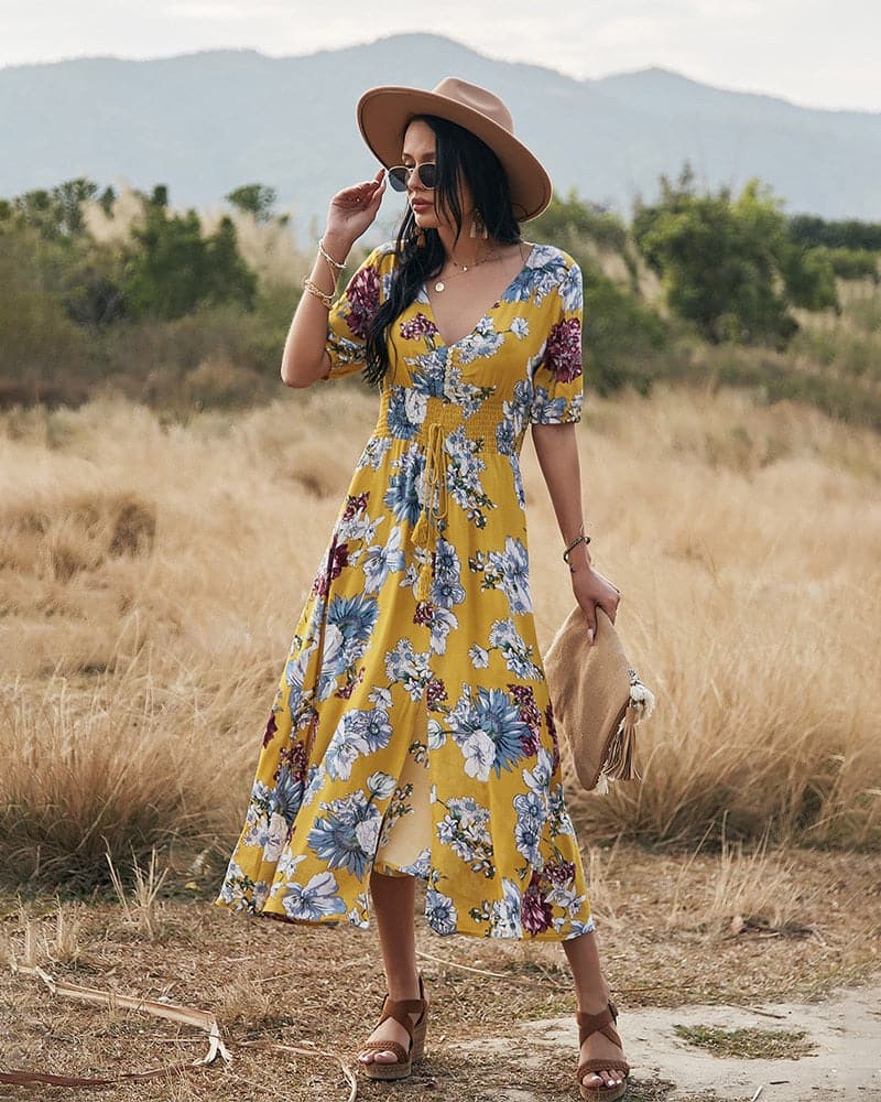 Beach Boho Print Maxi Split Dress