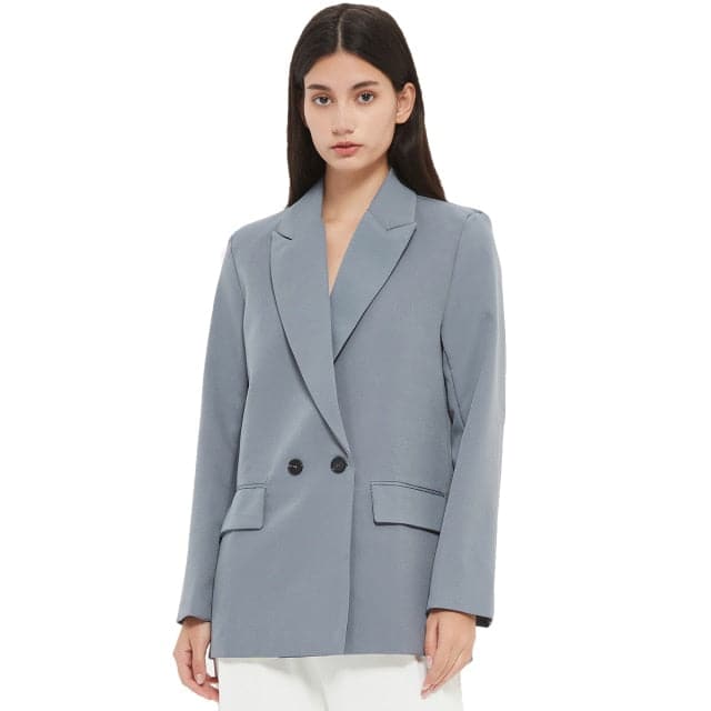women's blazer jacket casual solid color double-breasted pocket decorative coat