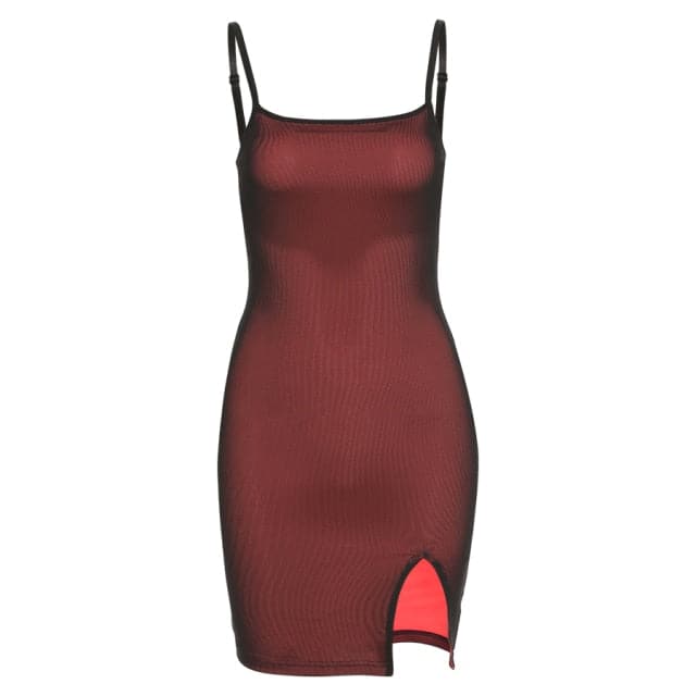 Mesh Double Layer Skinny Dress Sleeveless Party Bodycon Bandage Elastic Split Trend Clubwear Slim Outfit