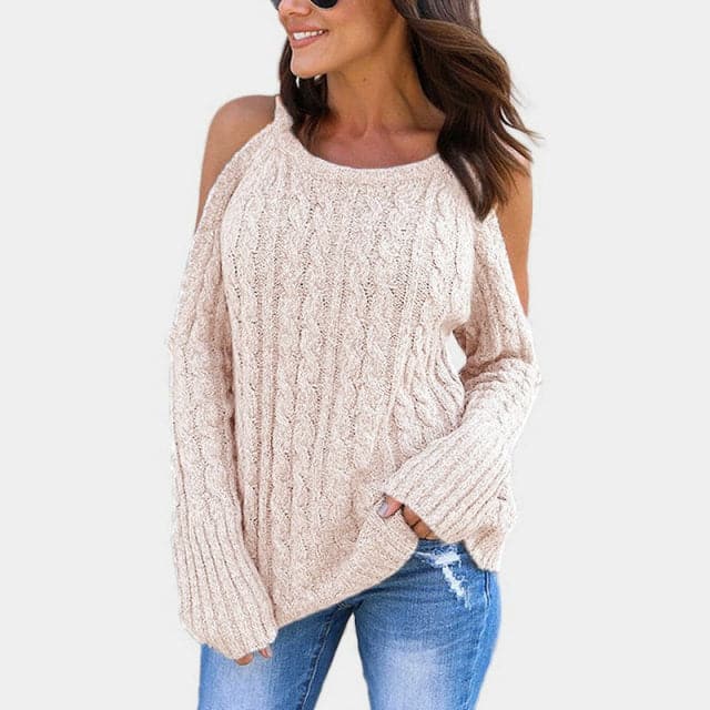 New Knit Sweater Round Neck Long Sleeve Strapless Twist Sweater
