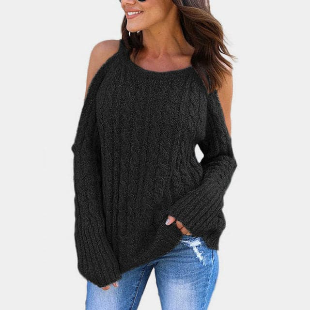 New Knit Sweater Round Neck Long Sleeve Strapless Twist Sweater