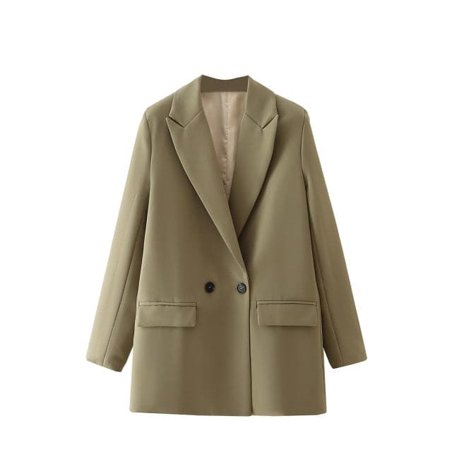 women's blazer jacket casual solid color double-breasted pocket decorative coat