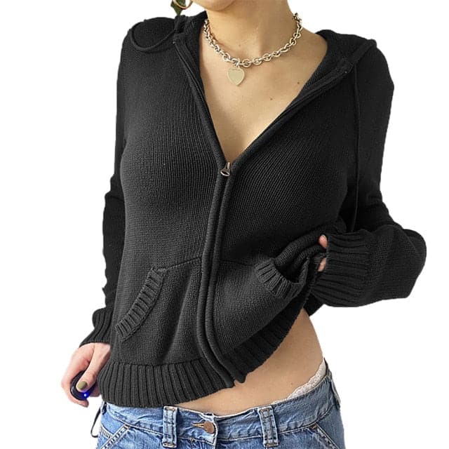 Vintage Braun Solide Mit Pullover Frauen Herbst Winter Laterne Sleeve Zip Up Jacke Strickjacke Hoodies