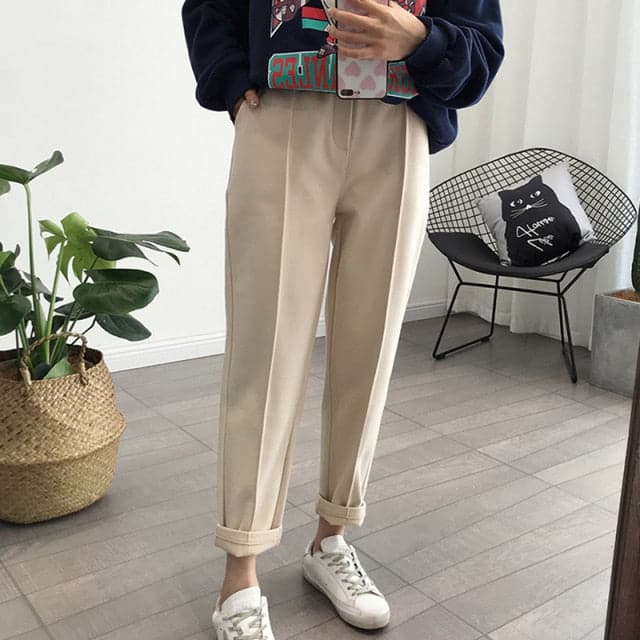 Thicken Warm Wool Loose High Waist Trousers