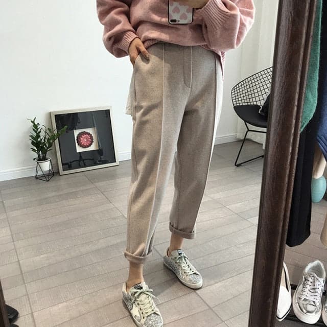 Thicken Warm Wool Loose High Waist Trousers