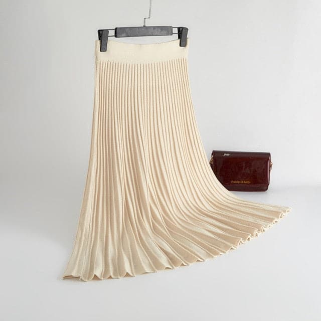 Elegant Solid Rib Knitted Large Swing Maxi Long Skirts