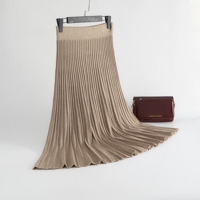 Elegant Solid Rib Knitted Large Swing Maxi Long Skirts