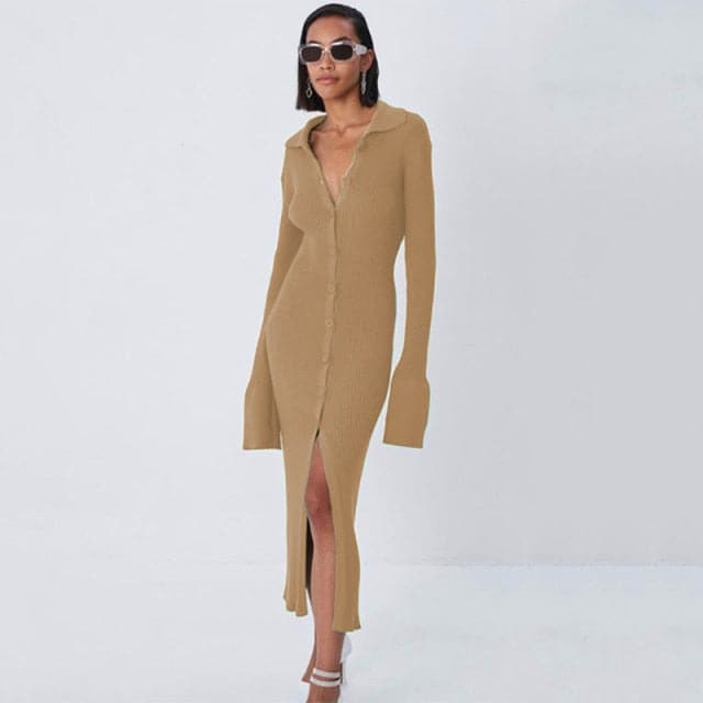 Square Neck Long Sleeve Soft Sweater Dress