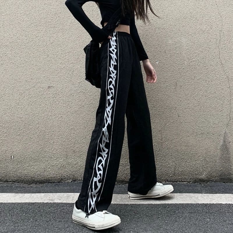 Tie-dyed High-waist Casual Pants for Female Students Loose Fried Street Slim Straight Wide-leg Tide Sports