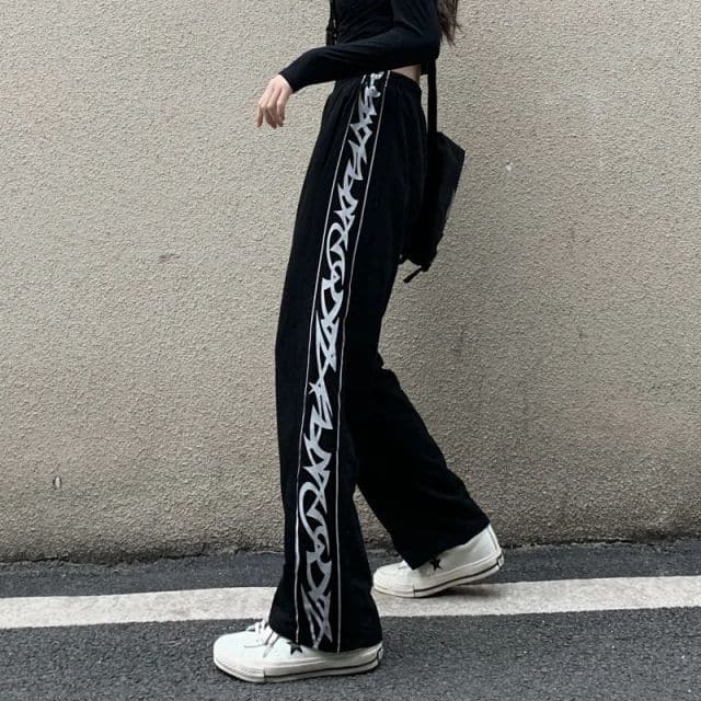 Tie-dyed High-waist Casual Pants for Female Students Loose Fried Street Slim Straight Wide-leg Tide Sports