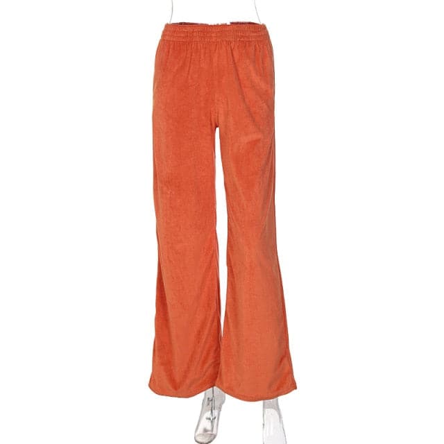 Solid Velvet Wide Leg Pants High Waist Green Harem Trousers Female Fashion Casual Autumn Ladies Clothes Loose Sport Wear