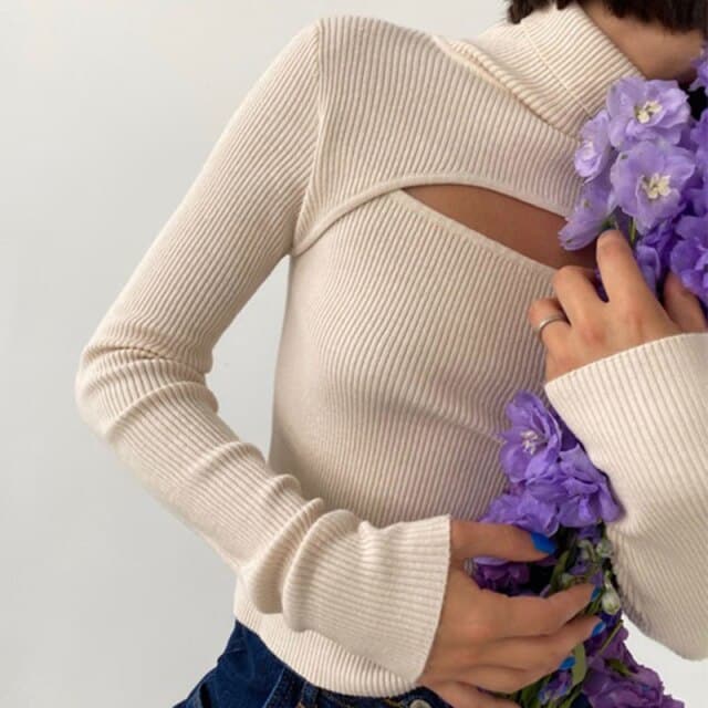 Women's Long Sleeve Slim Turtleneck Pullovers Autumn New Solid Hollow Out Fashion Sweater Ladies Ofiice Lady Clothes