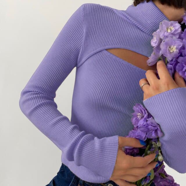 Women's Long Sleeve Slim Turtleneck Pullovers Autumn New Solid Hollow Out Fashion Sweater Ladies Ofiice Lady Clothes