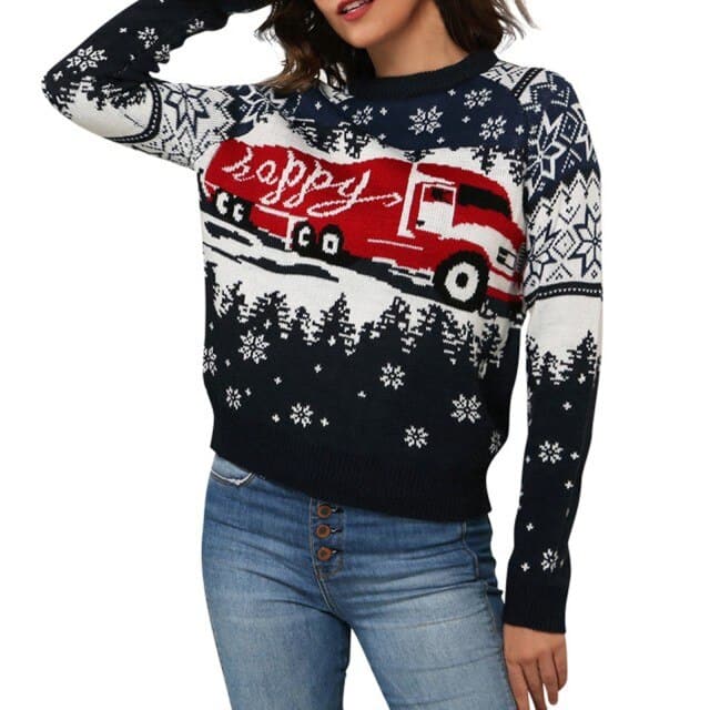 Christmas Sweater Harajuku Knitted Streetwear Cute Little Penguin Cartoon Pullover O-Neck Oversize Casual Ladies Sweaters