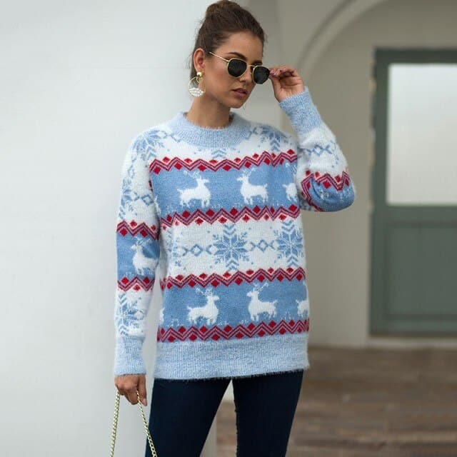 Christmas Sweater Harajuku Knitted Streetwear Cute Little Penguin Cartoon Pullover O-Neck Oversize Casual Ladies Sweaters