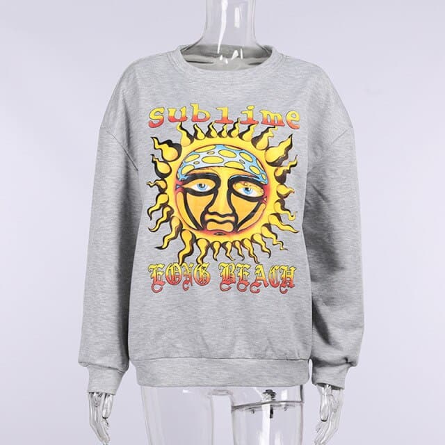 Oversized Hoodies Sun Printed Thin Vintage Pullovers O Neck Casual Y2K Streetwear Autumn Outfits Fashion Sweatshirt