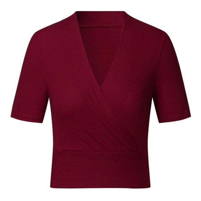 Womens Summer Casual Solid Deep V Neck Blouse Tops