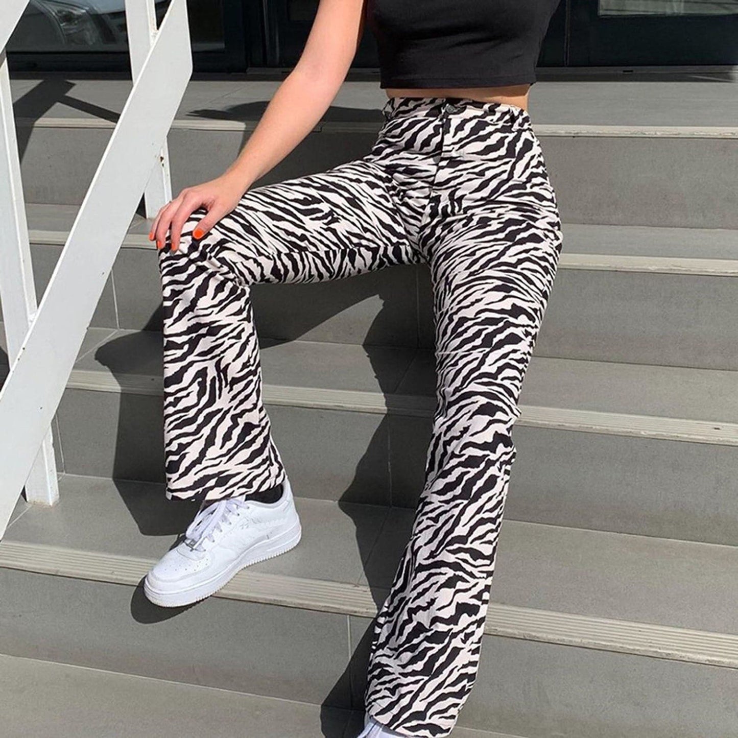 Fashionable Painted Pattern Jeans Pocket High Waist Casual Straight Leg Pants Personalized Pants