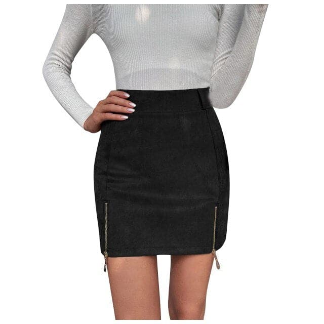 Mini Skirt Suede Zipper Bandage Slim Autumn New Korean High Waist Casual Solid A-line Slits Bodycon Skirts