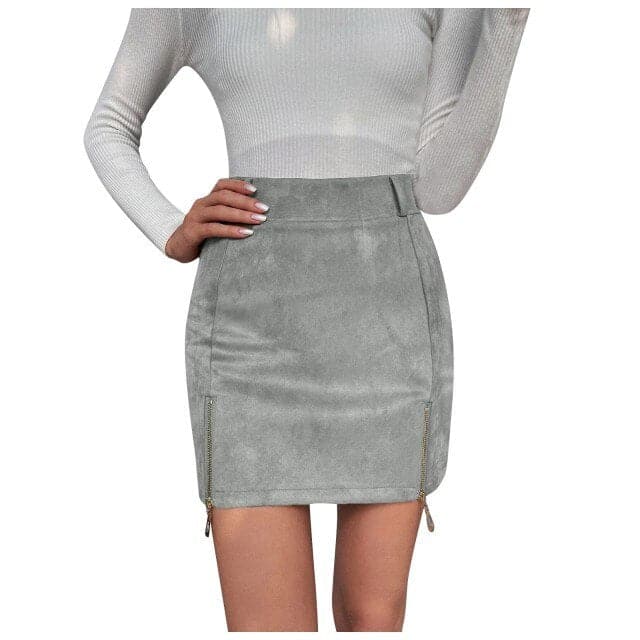 Mini Skirt Suede Zipper Bandage Slim Autumn New Korean High Waist Casual Solid A-line Slits Bodycon Skirts