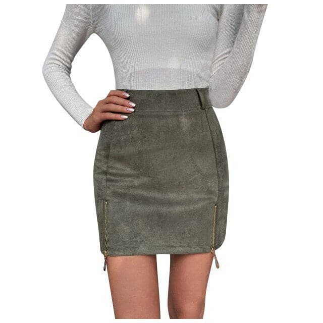 Mini Skirt Suede Zipper Bandage Slim Autumn New Korean High Waist Casual Solid A-line Slits Bodycon Skirts