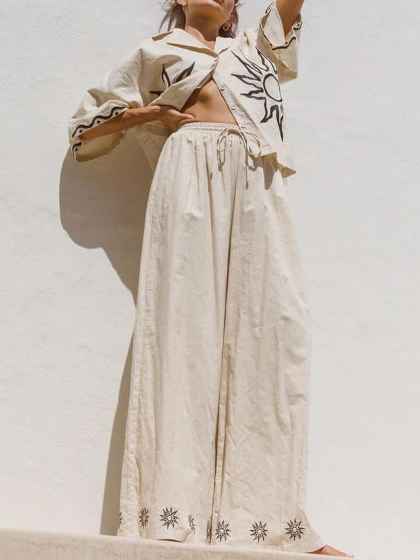 Sunshine Loose Print Oversized Shirt Shorts Set