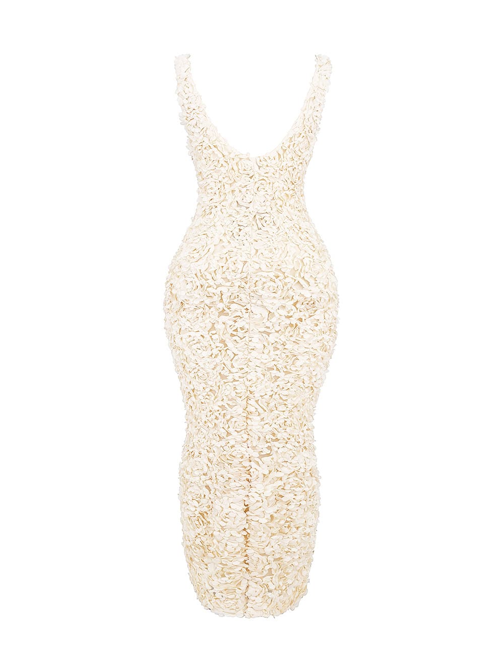 Creme Plunge Floral Appliqué Maxi Dress-Carena