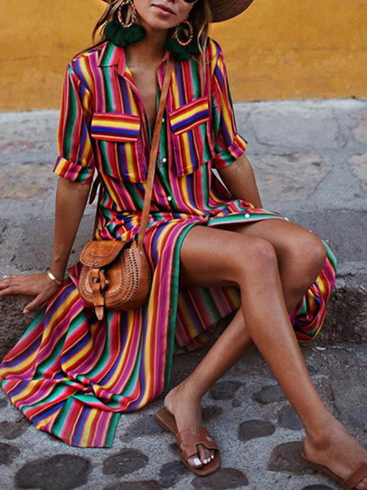 Casual Striped Printed Maxi Dress