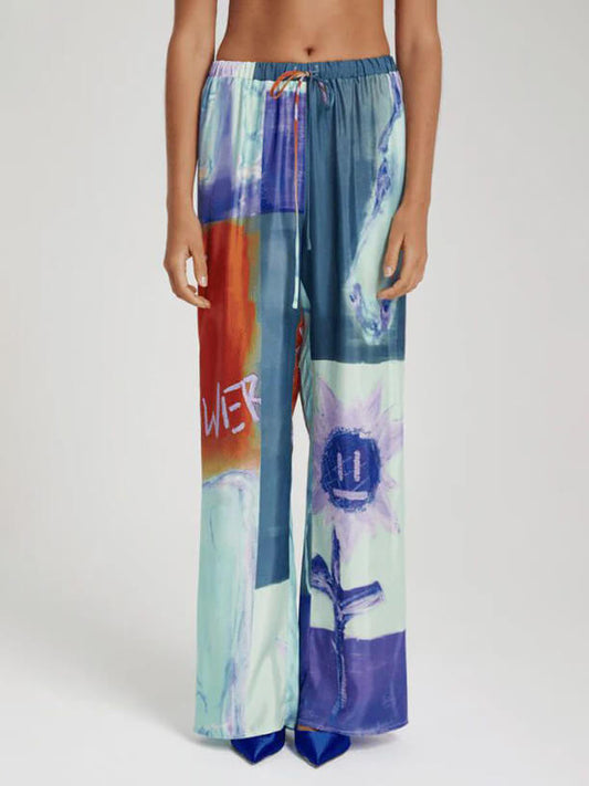 Unique Ink Floral Print Loose Wide-Leg Pants