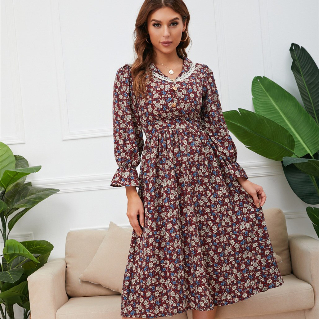 Retro French Floral Lace Dress