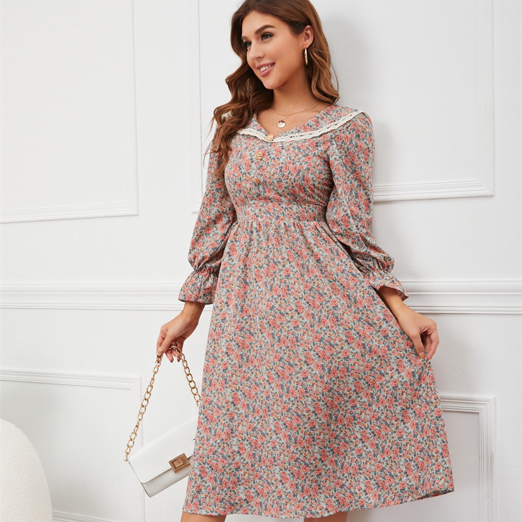 Retro French Floral Lace Dress