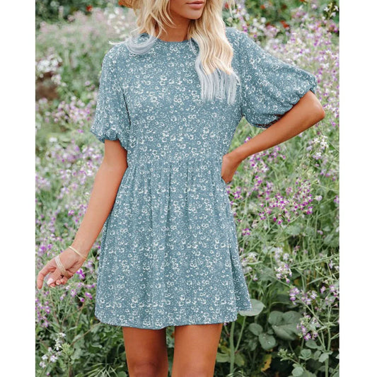Casual Small Floral Lantern Sleeve for Boho Dress