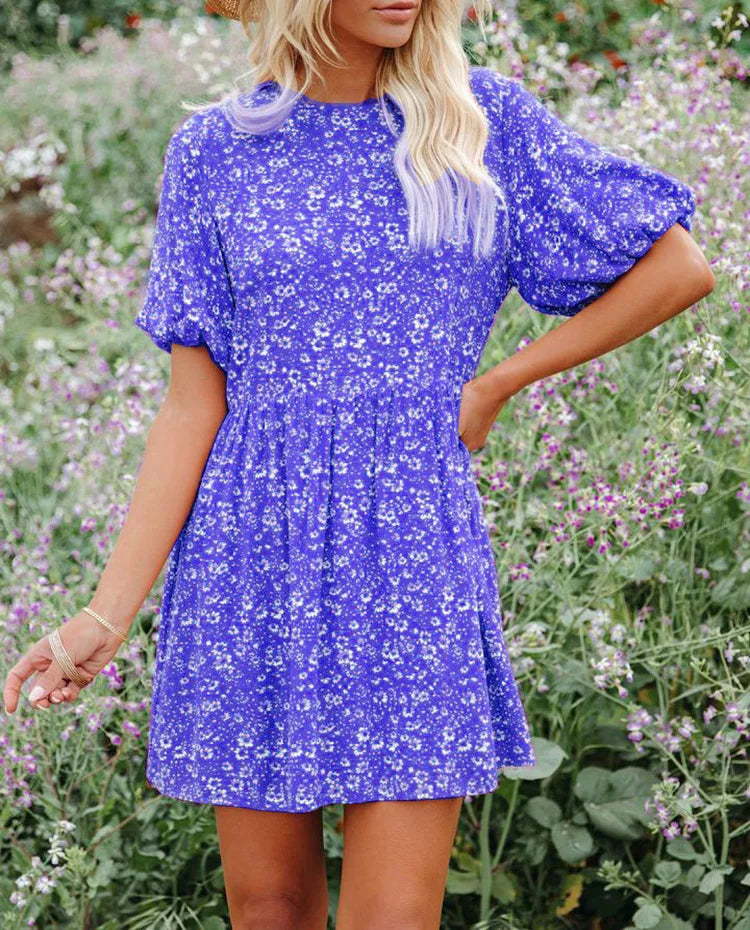 Casual Small Floral Lantern Sleeve for Boho Dress