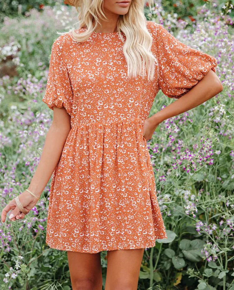 Casual Small Floral Lantern Sleeve for Boho Dress