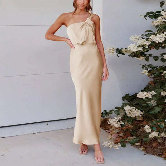 Satin One Shoulder Midi Dress
