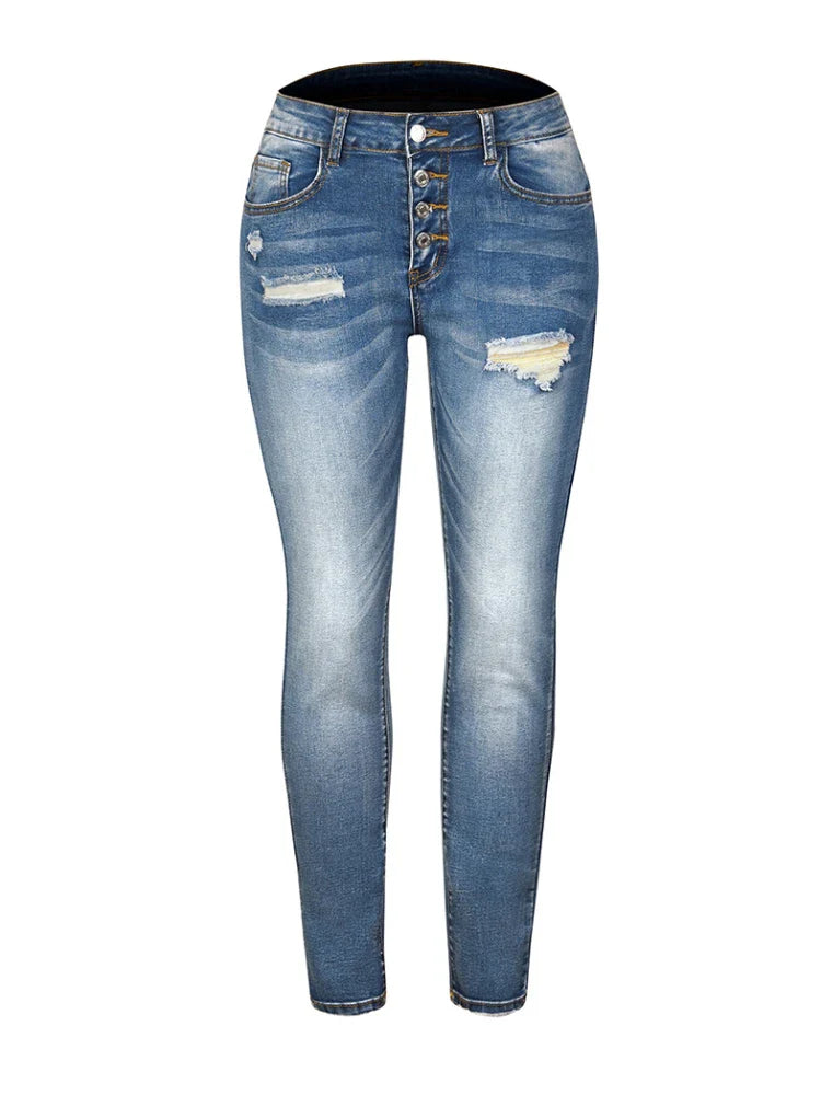 New Slim Fit Ripped High Elastic Women's Denim Jeans