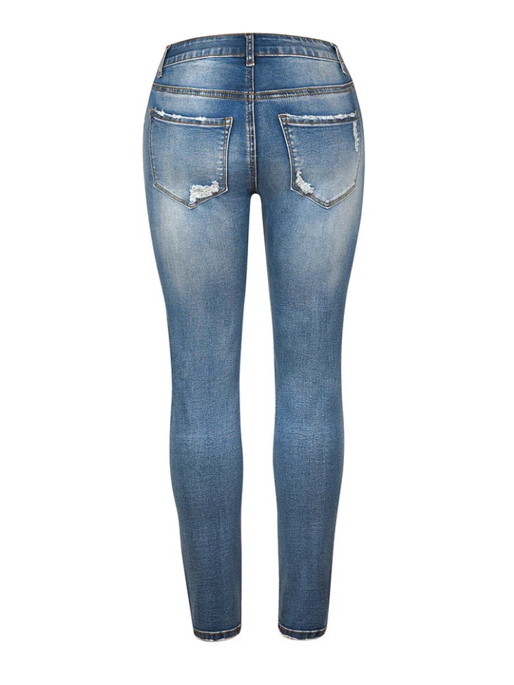 New Slim Fit Ripped High Elastic Women's Denim Jeans