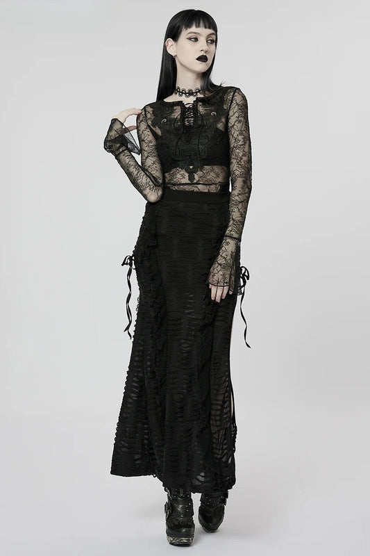 Women's Gothic Gorgeous Wavy 3D Lace Long Dark Style Fashion Personality Skirt