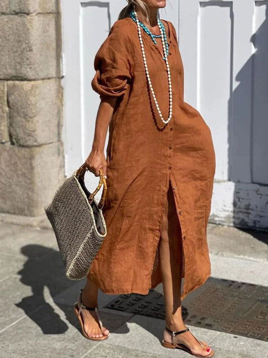 Burnt Orange Button Up Dress