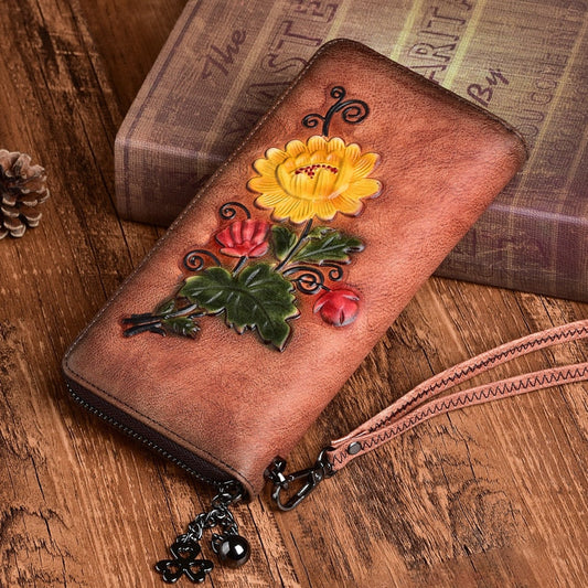 Flower Embossed Leather Wallet