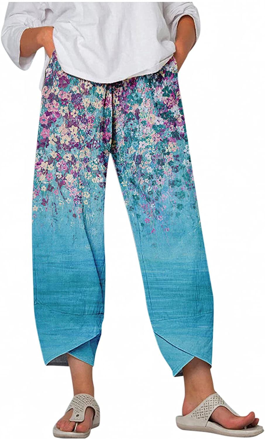Palazzo Lounge Pants Wide Leg Printed Cropped Bottoms Baggy Trousers Sweatpants