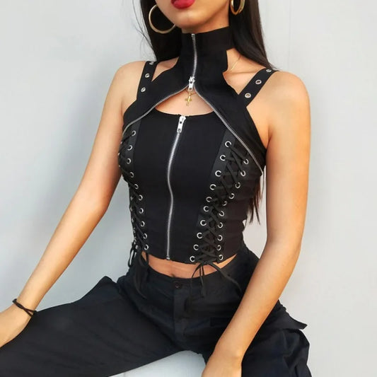 Dark Harajuku Streetwear Gothic High Waist Bandage Rave Crop Top