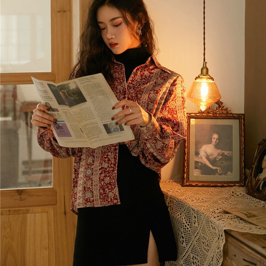 Aemi Vintage Paisley Floral Shirts Blouse