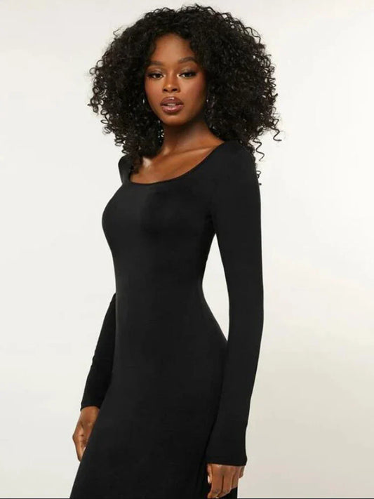 Basics Solid Long Sleeve Bodycon Maxi Midi Dresses